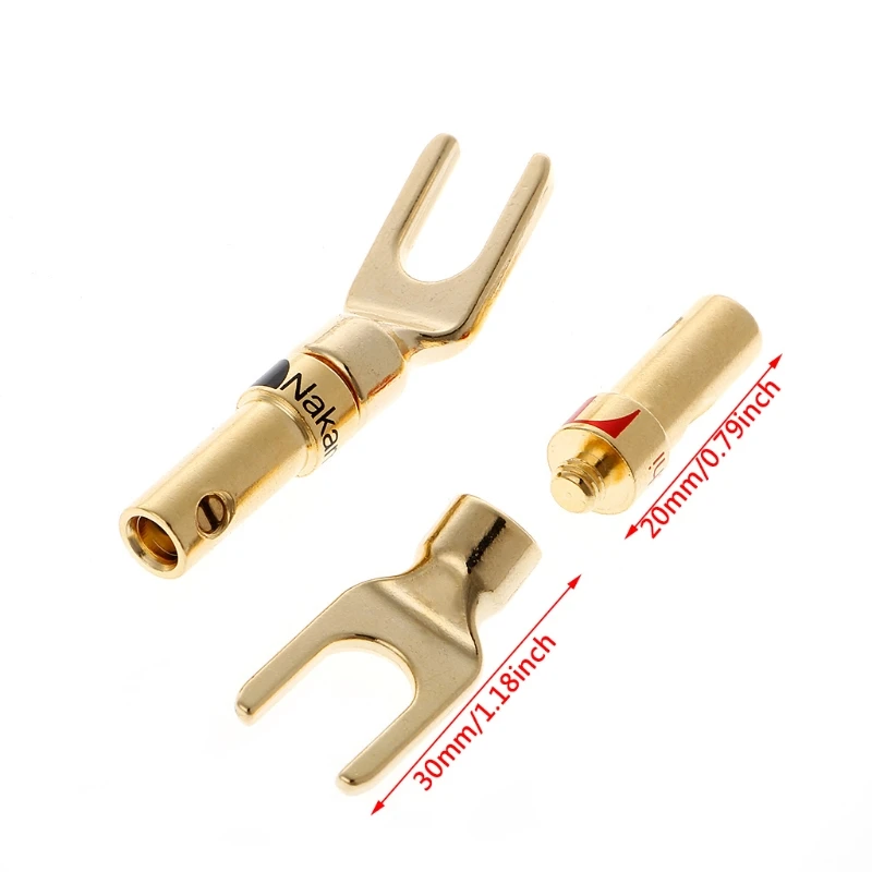 

8 Pcs Brass Gold Plated Y Speaker Plugs o Screw Fork Connector Adapter DropShipping