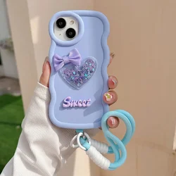 Charming Love Heart & Bow Wavy Silicone Phone Case with Hanging Rope for Poco X5Pro (Purple)