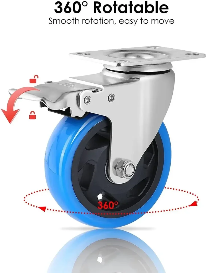 LOPYXBR 8 stuks meubelwielen, 50 mm, zware wielen, wielen met rem tot 220 kg, transportwielen, zwenkwielen, dubbele wielen voor meubels binnen en buiten, van TPR (4 met remmen 4 zonder