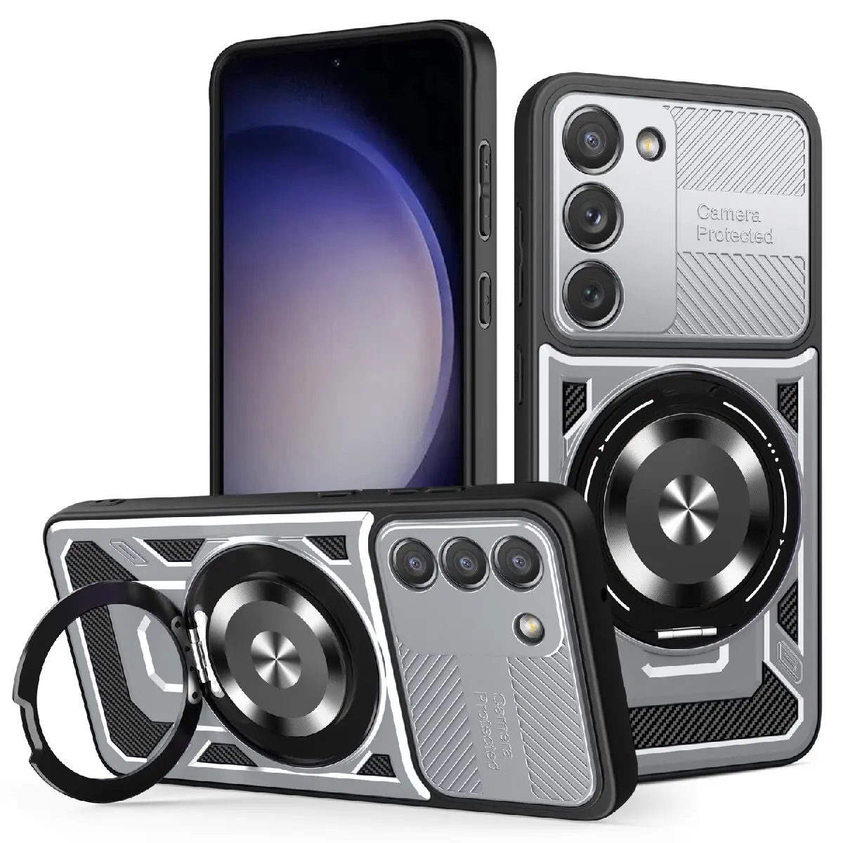 Enhanced Armor Case with 360° Rotating Ring Stand and Magnetic Wireless Charging Compatibility
