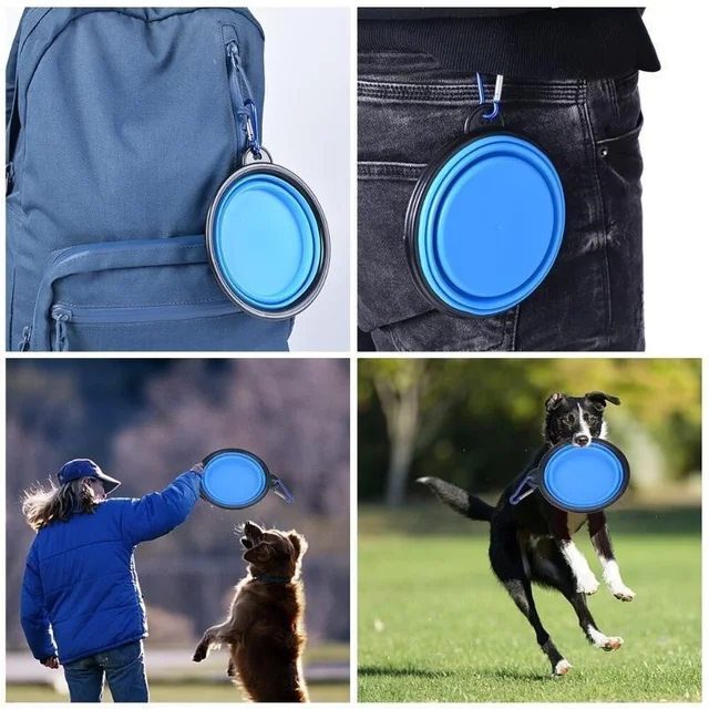 350ml Folding Portable Silicone Dog Bowl With Carabiner Outdoor Bowl Dish for Dog Pet Cat Food Water Feeding Dog Bowls 5