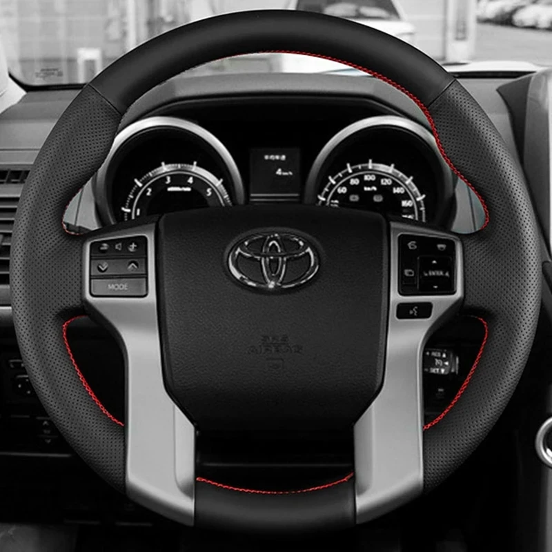 

Black Genuine Leather Steering Wheel Cover Hand-Stitched Car Steering Wheel Covers For Toyota Aqua 2014 2015 Prius 2009-2015