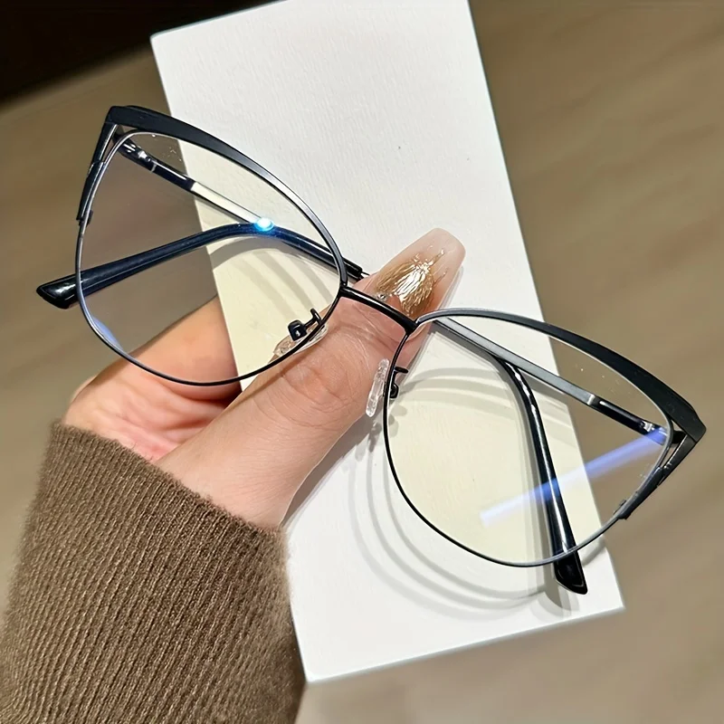 Blue Light Blocking Glasses - Large Oval Frame, Fashionable Black with Gray Shaded Arms