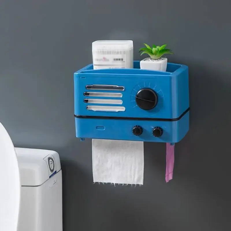 Radio Style Toilet Paper Holder Self Adhesive Waterproof Wall