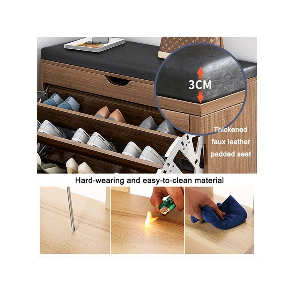Shoe Rack,Entryway Bench with Hidden Shoe Storage,Shoe Rack Bench for Kids and Aldults Leather Upholstered Cabinet