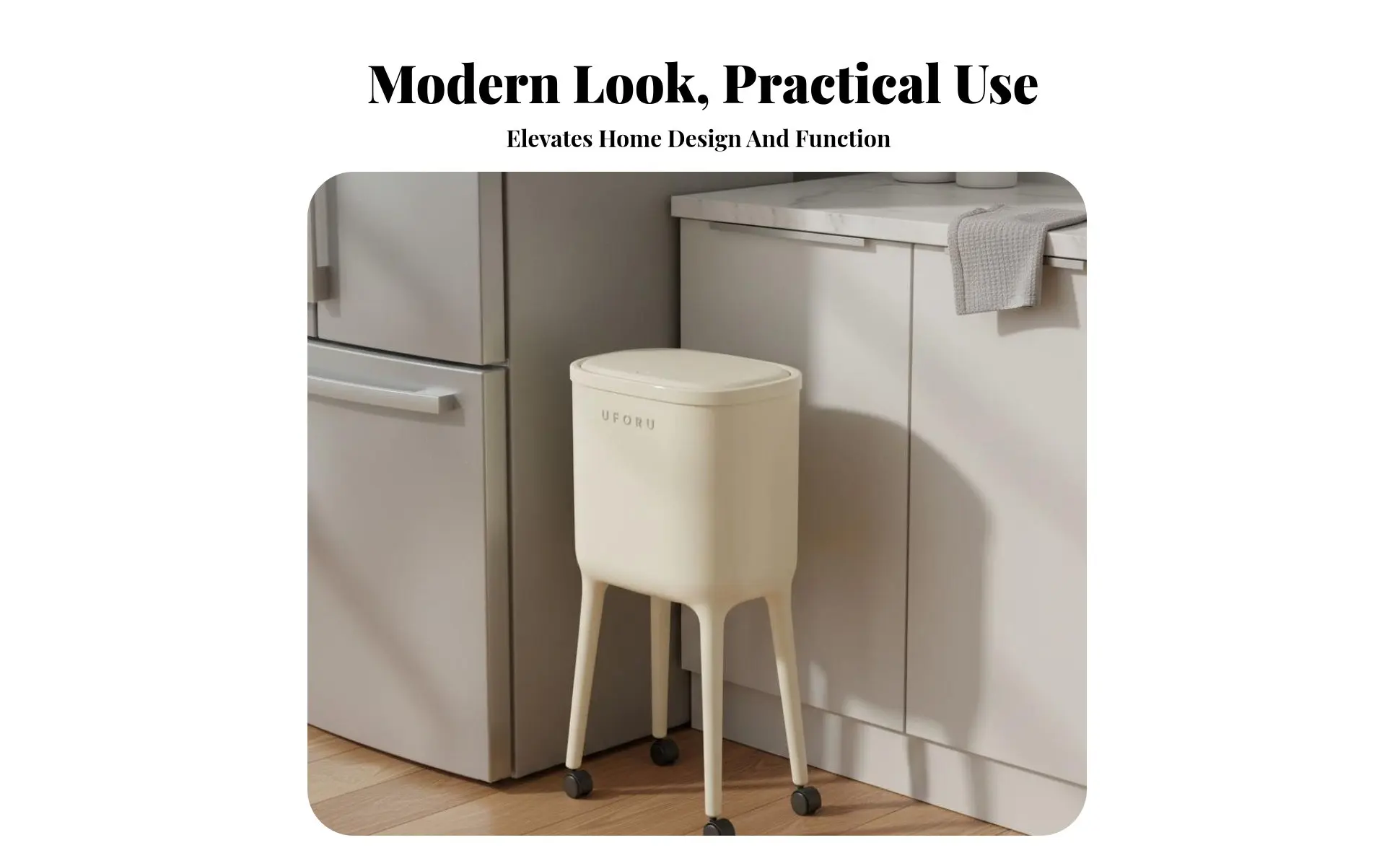 Trash Can with Wheels Large Capacity Press Top Garbage Can Rolling Kitchen Garbage Bin No-Bend Design Slim Kitchen Waste Basket