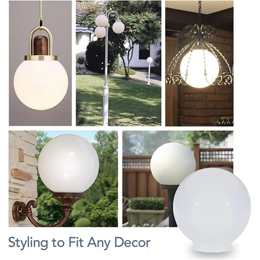 Twist Lock Neck  White Acrylic Shade Replacement Lamp Post Globe Cover for Outdoor Front Porch Light Landscape Light PMMA Shade 6