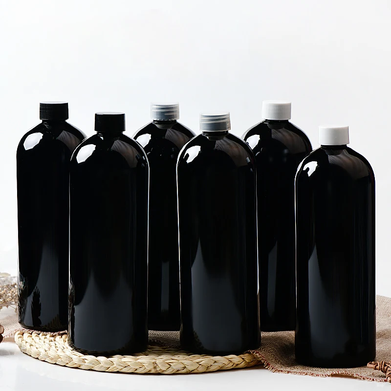

8pcs 1000ML Empty black Plastic Cosmetic Bottles Containers With Black white spiral plastic cover 1L Large capacity Bottle