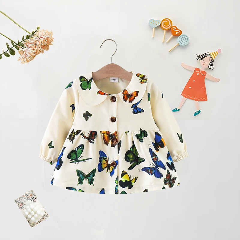 Baby Girl Clothes Jacket Spring and Autumn Butterfly Full Print Single Breasted Lapel Shirt Casual Children's Clothing