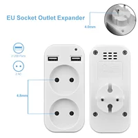 EU Plug Power Strip 1 To 2 Way European Standard Wall Socket Extender with 2USB Convert Port 2Pin Plug Adapter Electrical Outlet
