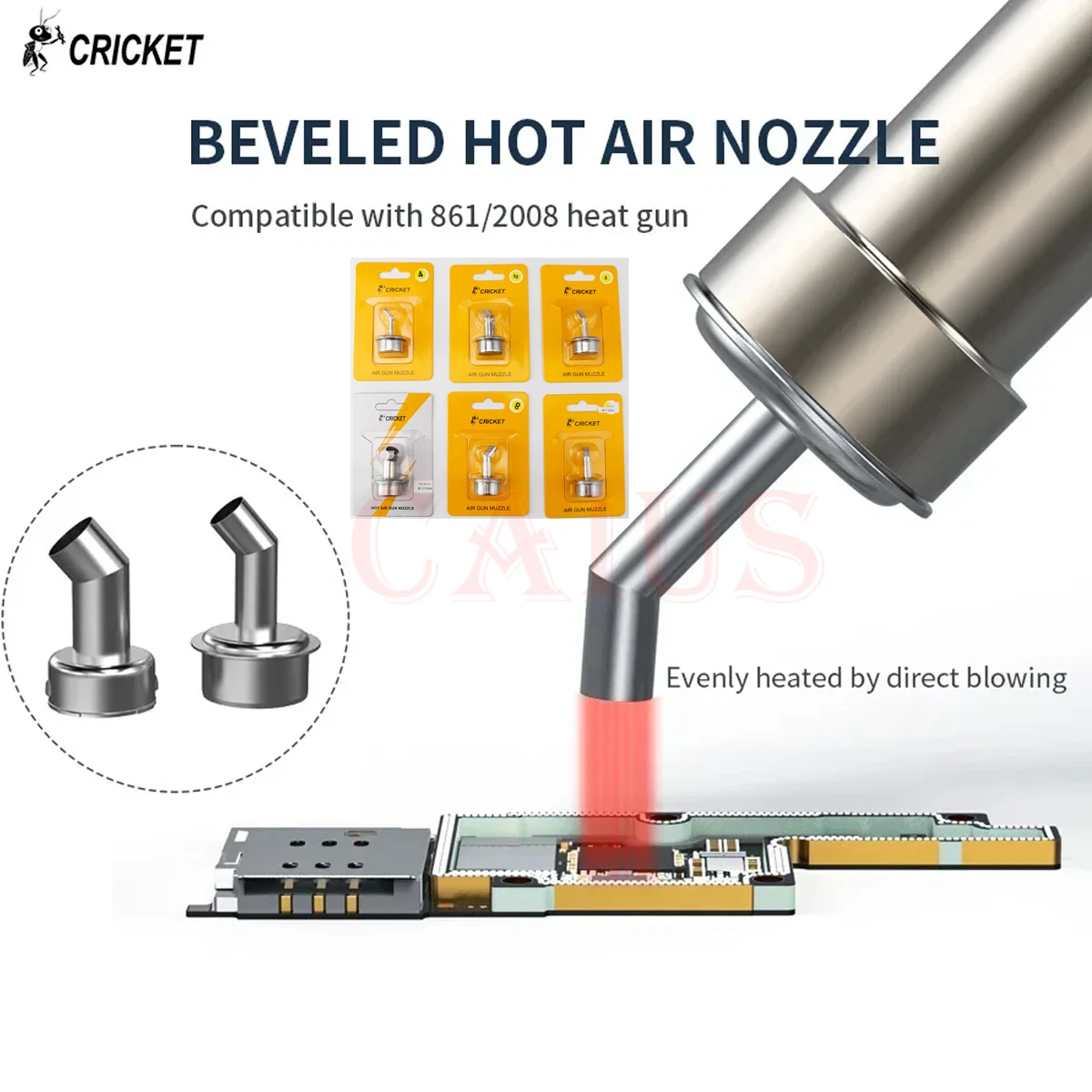 

CRICKET Angle Hot Air Nozzle Compatible with Quick 861 2008 850 Series Heat Gun 4 5 6 8 10 12 Mm Direct Blow Nozzle Even Heating