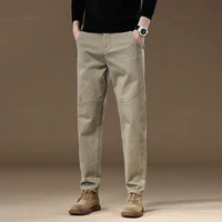 2024 New Spring Autumn Men's Cargo Work Pants 97%Cotton Thick Solid Color Wear Korean Grey Casual Trousers Male Plus Size 38 40 2