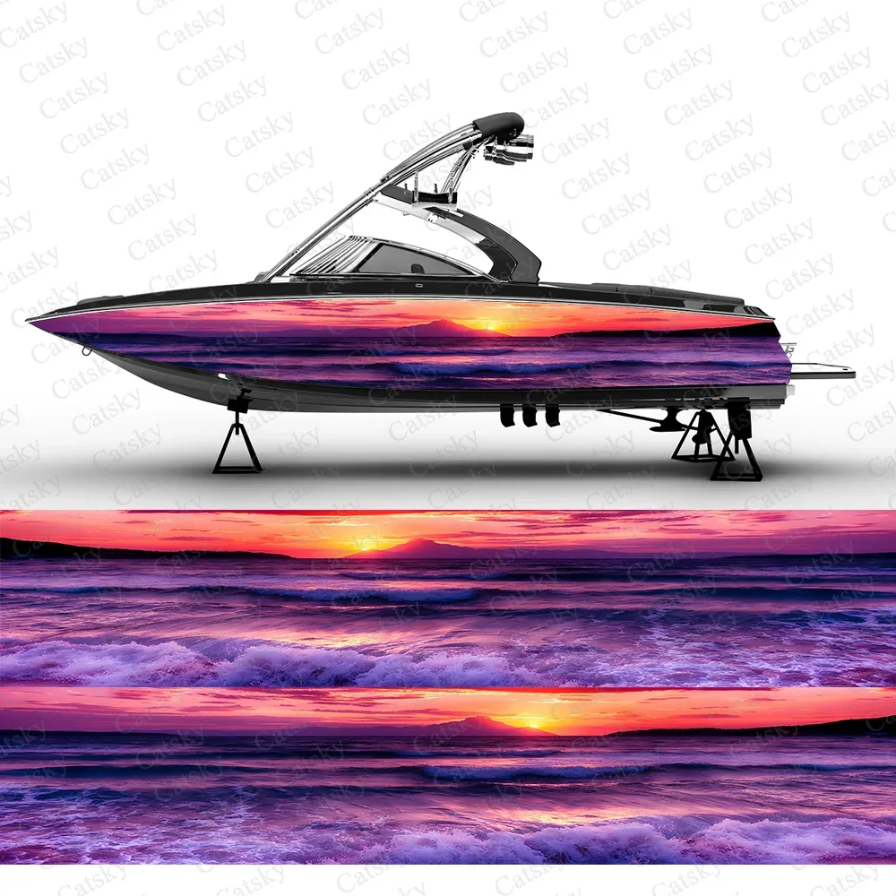 

sunset beach waves Abstract Graphic Boat Stickers Vinyl Wrap Paint Decals Boat Water Sports Boat Wrap Decals Stickers