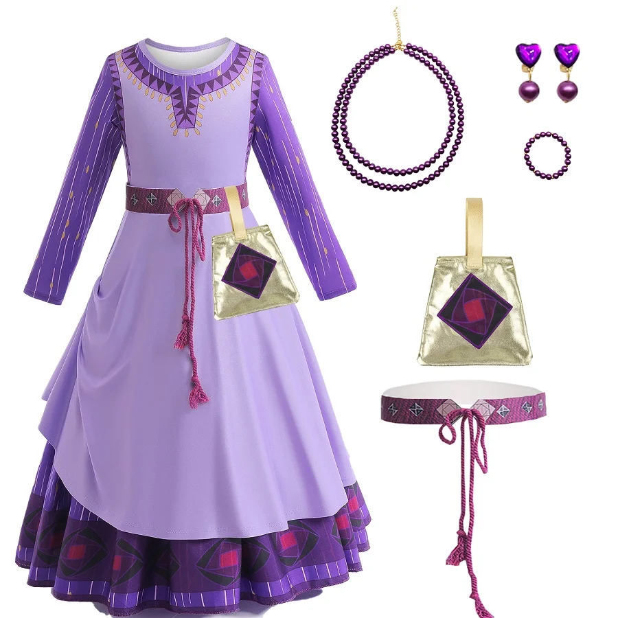 Girls Dress Princess Costume Wednesday Halloween role-playing costume Wish asha dress Girls Hollowed out Lace Princess Skirt Black Casualmesh Skirt