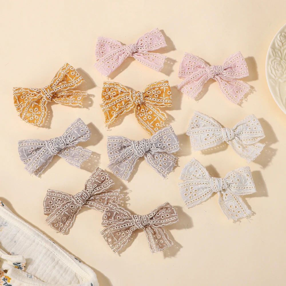 10pcs 무작위 색상 달콤한 리본 머리핀 어린이를위한 소녀 면화 솔리드 컬러 Bowknot 안전 머리핀 머리 장식 헤어 액세서리
