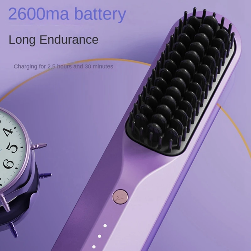 Rechargeable Hot Comb Cordless Hair Brush Straightener Heat Pressing Combs Electric Comb Anti Burn Fast Heating 6