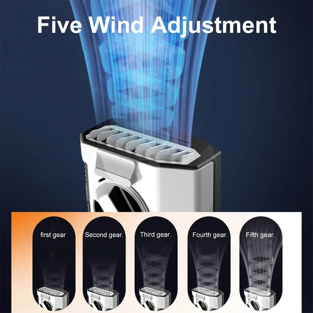 Fan 5000mAh Portable Waist Clip Fan Hanging Neck Fan with Power Bank 5 Speeds Strong Airflow for Travel Courier Outdoor Working