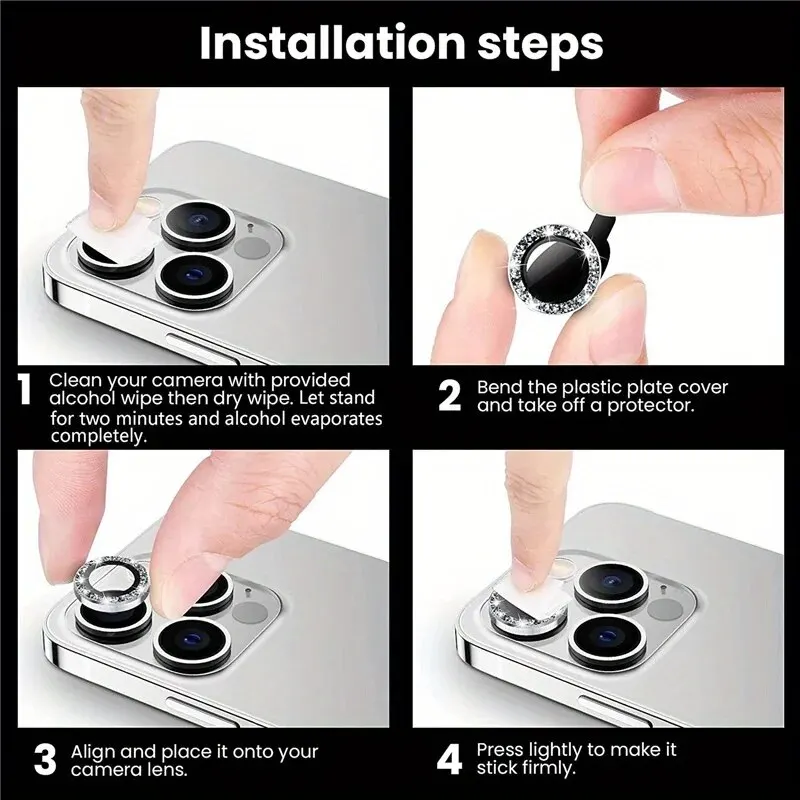 Diamond Metal Glass Camera Lens Protector for IPhone 15 Pro/15 Pro Max IPhone Camera Protector 3PCS/Set Lens Protection Glass