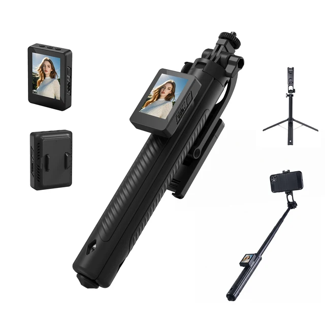 2in1 Selfie Stick Tripod Screen Sharing Device with Remote Aluminum Alloy Phone Tripod Bluetooth Remote and 270°Rotation Stand