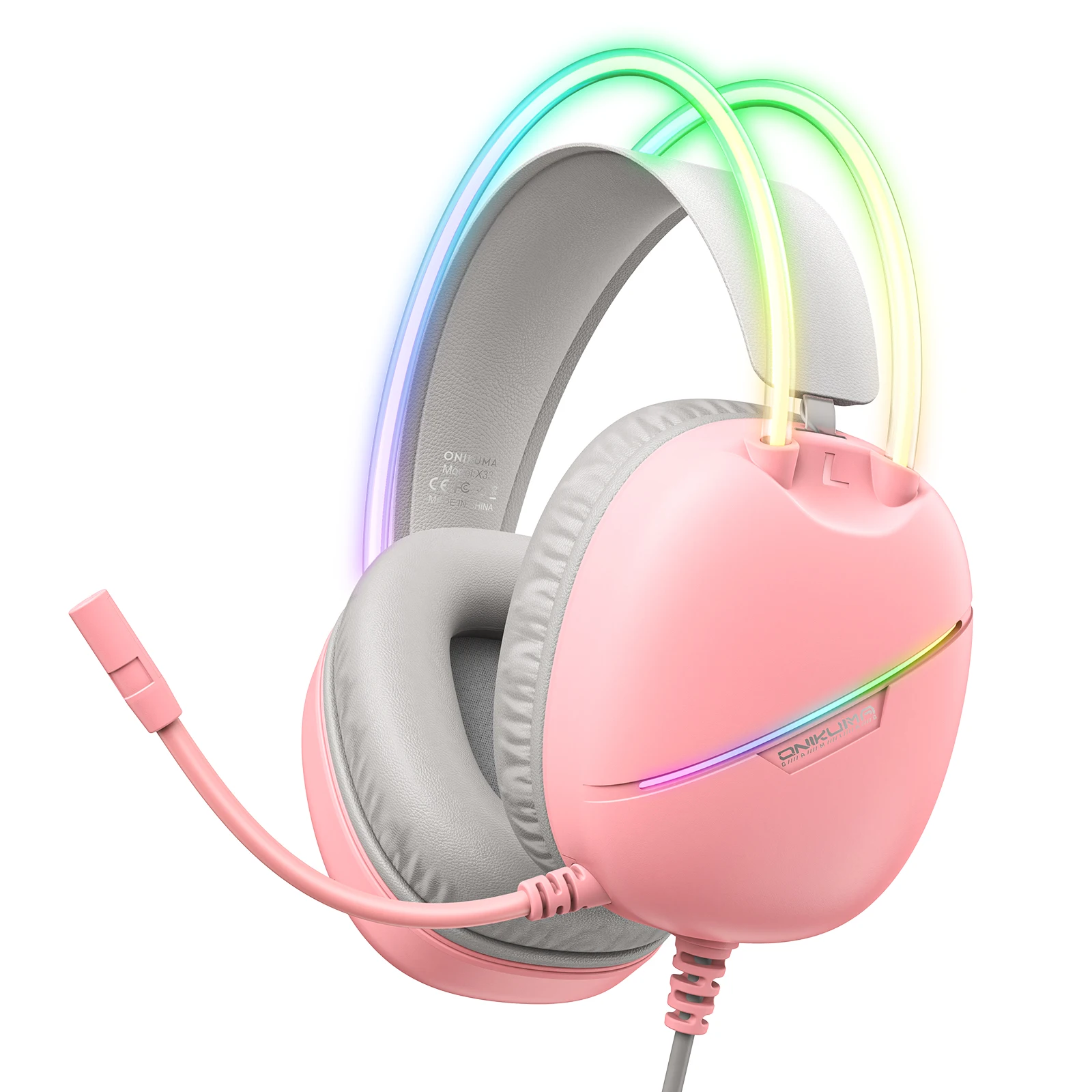 ONIKUMA X33 Gaming-Headset, kabelgebunden, kompatibel mit PC und PS4, mit RGB-Beleuchtung, HD-Mikrofon und flexiblem Ohrhörer für Computer_voghion.com