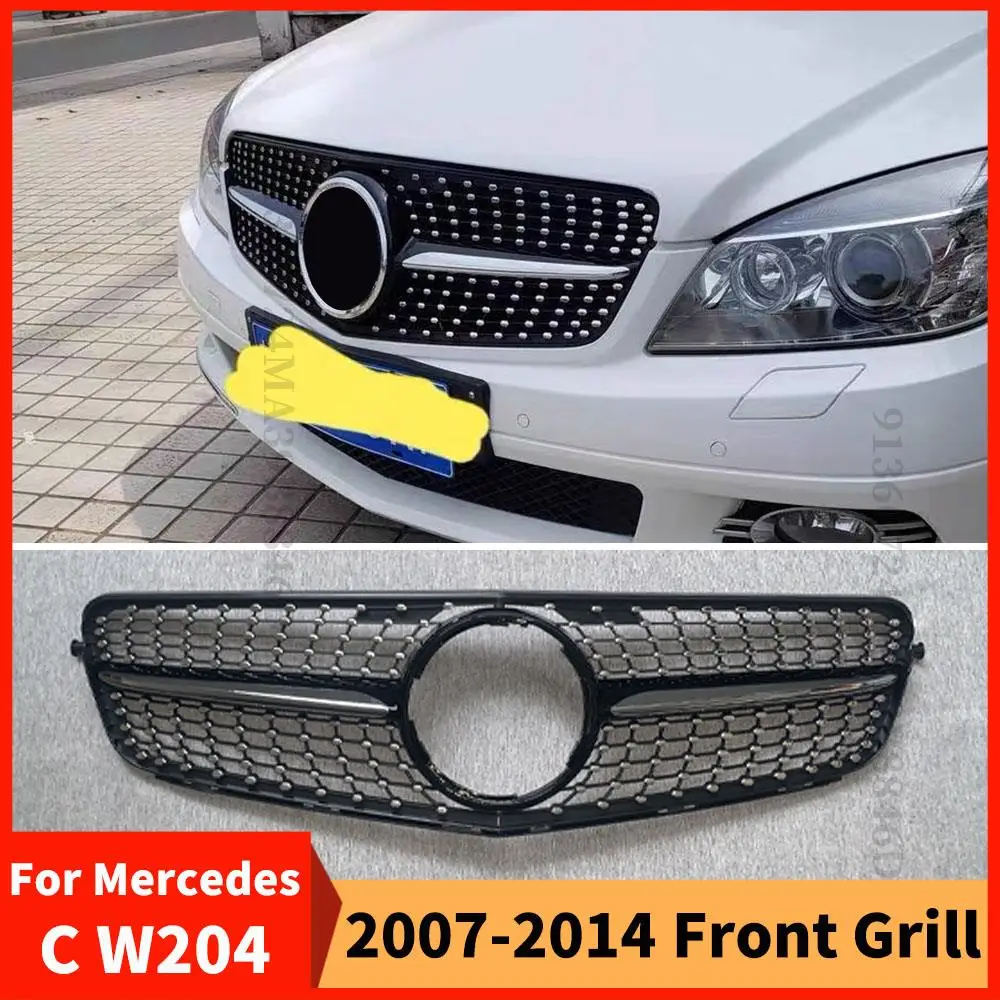 Diamond Style Front Bumper Grille Grill For Mercedes Benz C W204 C204 S204 2007-2014 like C180 C200 300 C350 and Coupe or Tourer