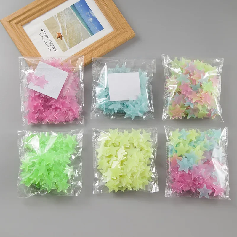 Description Picture 2 of item100pcs/set Pvc Stars Glow Stickers Luminous in Dark Night Wall Art 3D Home Decals for Kids Room Ceiling Switch Decoration