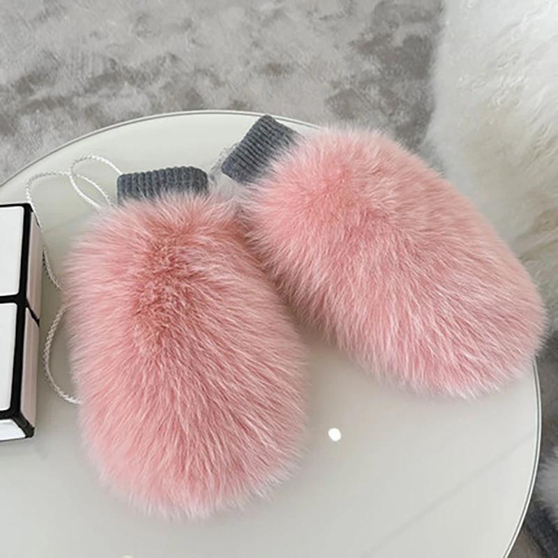 Winter Warm Genuine Fox Fur Covered Gloves Women Fashion Real Fox Fur Glove Outdoor Russia Thick Glove Women Warm