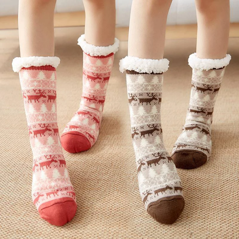 

Winter Warm Socks Women penguin Plush Soft Female Non Grip Floor Slippers Short Sock Fuzzy Fluffy Deer Elk Bear Christmas Gift