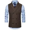 #4825 Autumn Winter Men's Vests Double Breasted Suits Vests Slim Fit Plaid Men's Vests Sleeveless Jacket Office Vest Coat  3