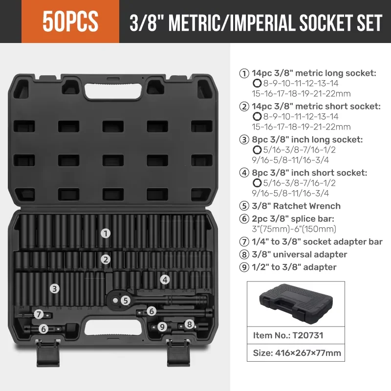 ELEAD 1/2" Drive Impact Socket Set | 30-Piece SAE & Metric Deep Sockets, Extension Bars, Ratchet, Case - View #4