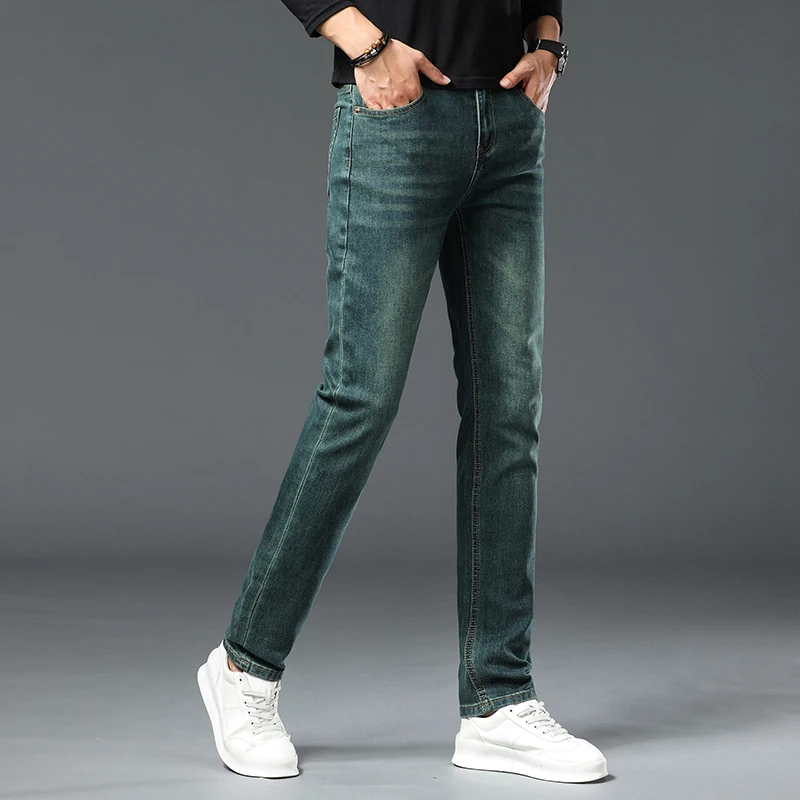 2025 New Men's Slim Jeans Green Colors Straight Casual Pencil Pants Men's Jeans Casual Straight Stretch Work Denim Trousers 6