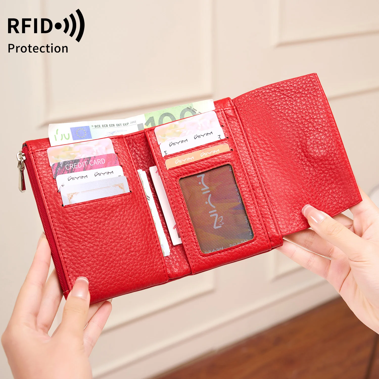 รูปสินค้า กระเป๋าสตางค์ RFID ดีไซน์เรียบหรู ใส่บัตรได้เยอะ