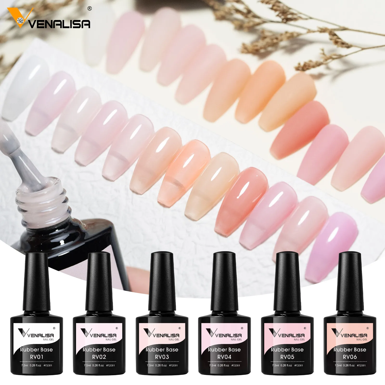 VENALISA Gummi-Basislack, Farbe für Nagelgel, Gelee, halbtransparent, für französische Nägel, Camouflage, Soak Off UV-LED-Nagelgel-Lack