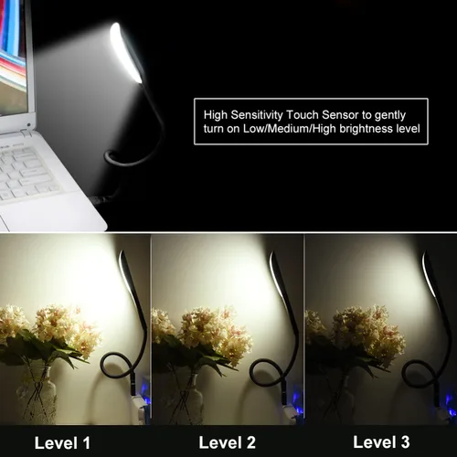 미니 휴대용 USB LED 조명 터치 센서, 조도 조절 테이블 책상 램프, 보조베터리 캠핑 PC 노트북 책 야간 조명 3