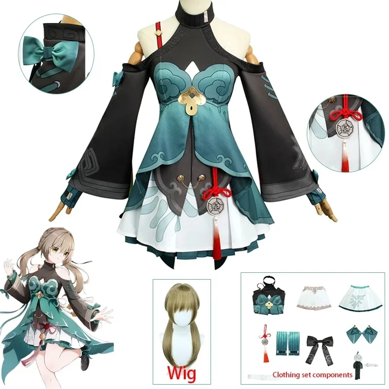 

Game Honkai: Star Rail Qingque Cosplay Costumes Uniform Outfit Halloween Party Women Wig Qingque Cosplay Costume Wigs