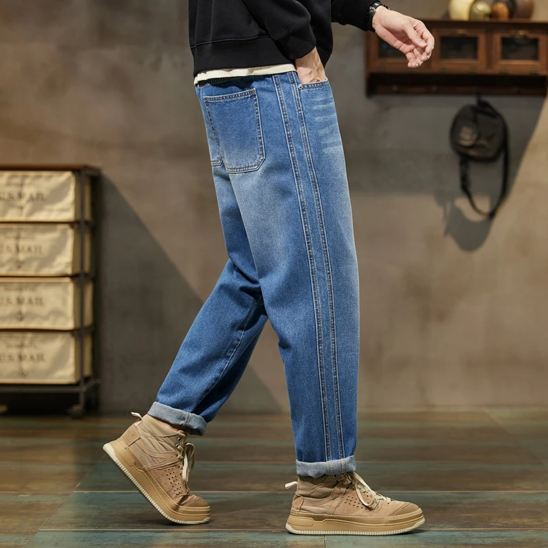 Baggy Pants Loose Fit Retro Blue Harem Pants Vintage Clothes Baggy Jeans Men Fit Harem Pants Wide Leg Fashion Pockets 3