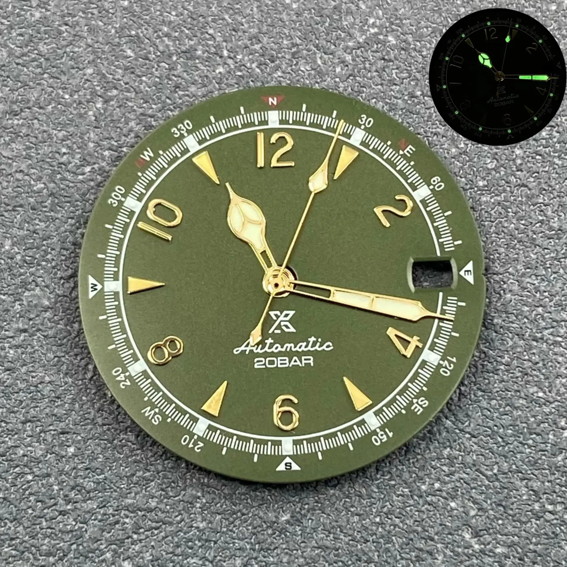 Vintage Olive Green Luminous Watch Dial - 28.5mm Watch Face Accessories