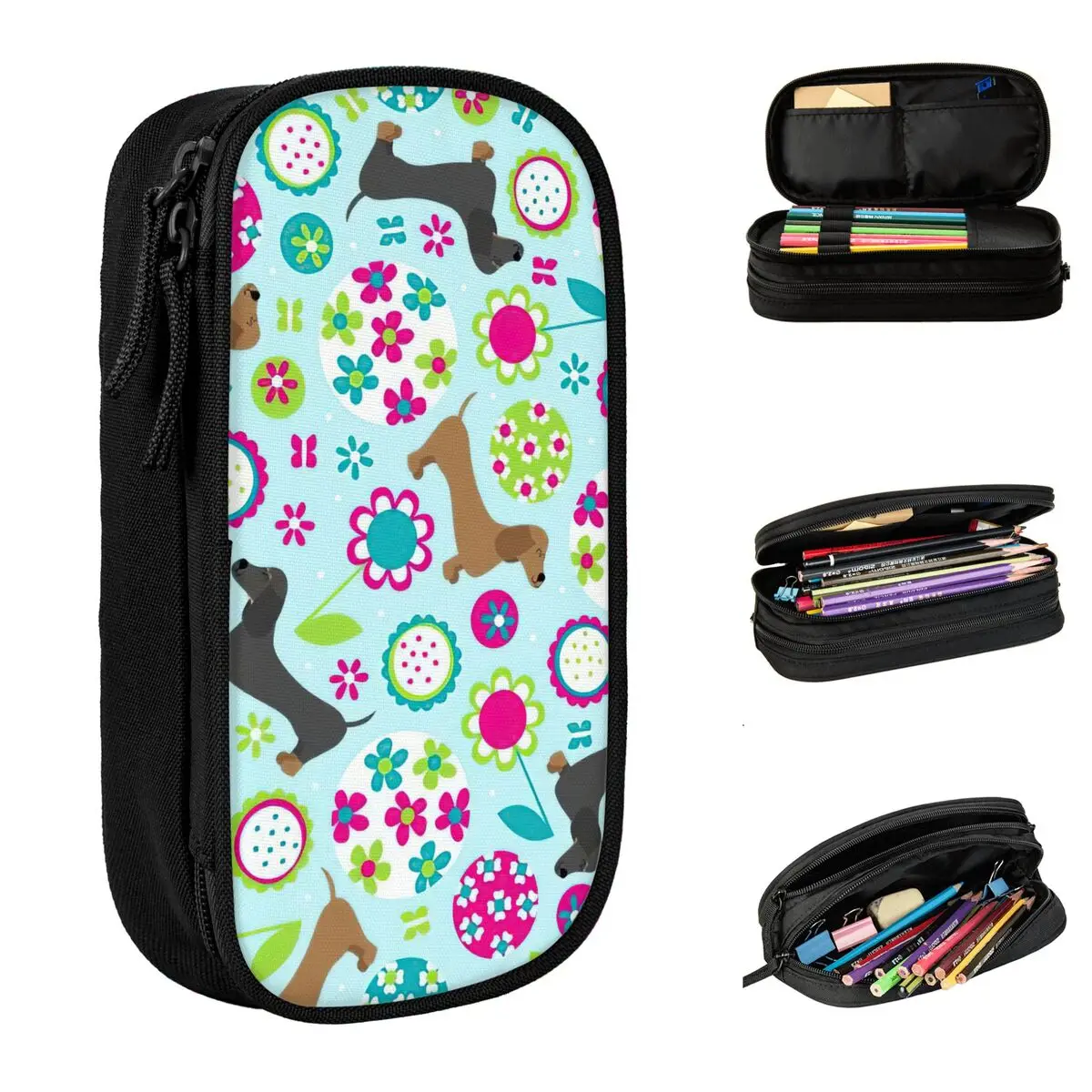 

Пенал для карандашей с рисунком таксы и собаки