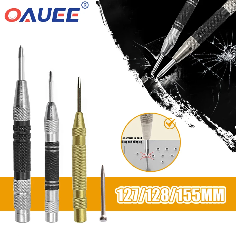 Oauee Alloy Tungsten Steel Tip Automatic Center Punch Automatic Center Loaded Marker Wood Press Woodworking Metal Drill Bit Tool