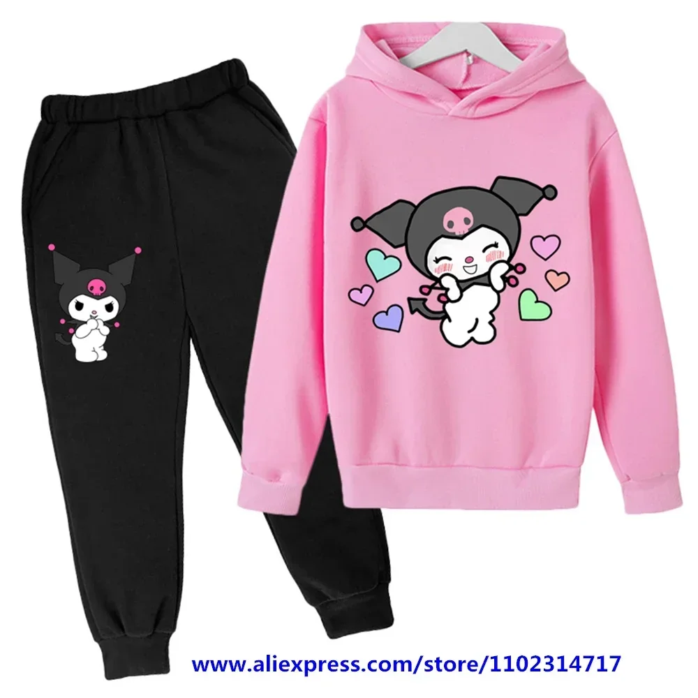 thumbnail image 1 of Hello Kitty-chándal informal para bebé, sudaderas con capucha Kuromi para niño y niña, pantalones largos, conjuntos de 2 uds., traje deportivo para niño, conjuntos de ropa y pantalón, 1 of 4