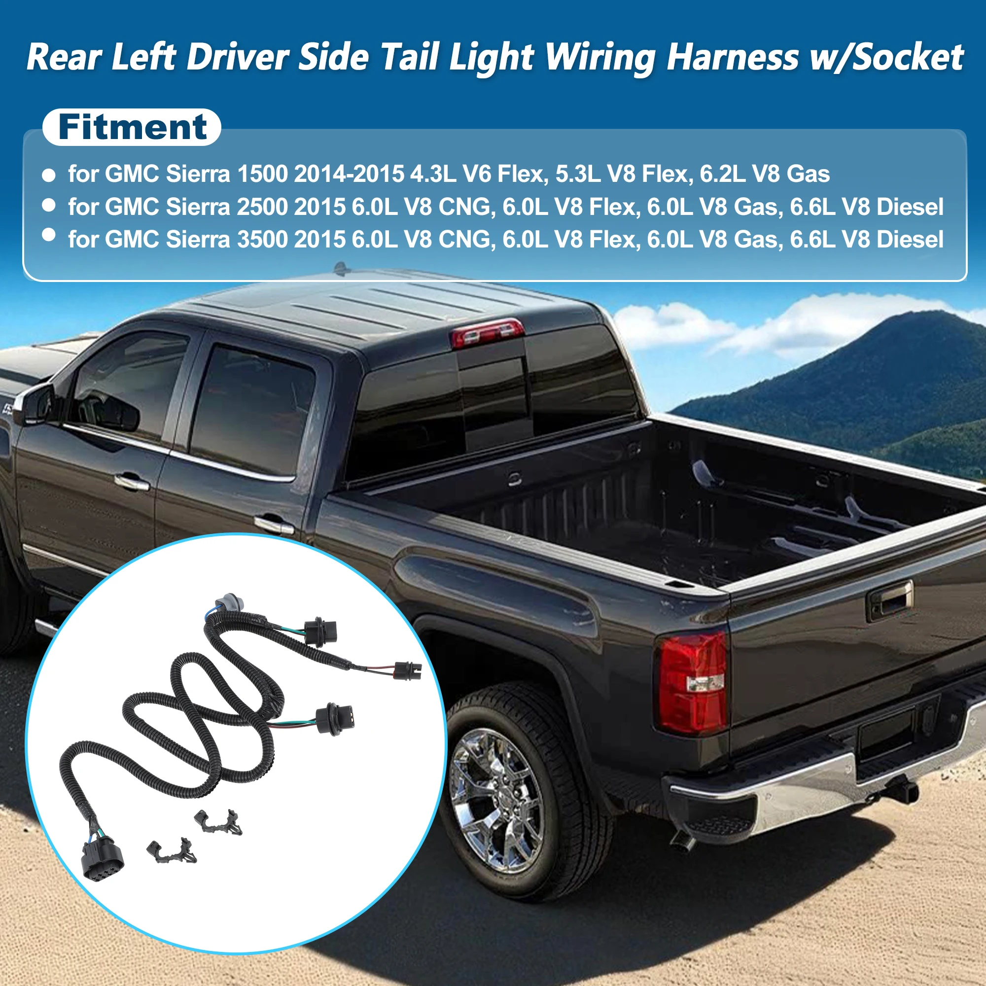 UXCELL 23141279 Kabelbaum für die linke Rücklichtbuchse für GMC Sierra 1500 2500 3500 – Detail 5