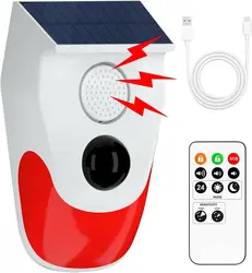 Solar - Powered Outdoor Motion Sensor Alarm with Adjustable Sensitivity and 129dB Siren Light, IP67 Weatherproof for Enhanced Home Security (CT90R)