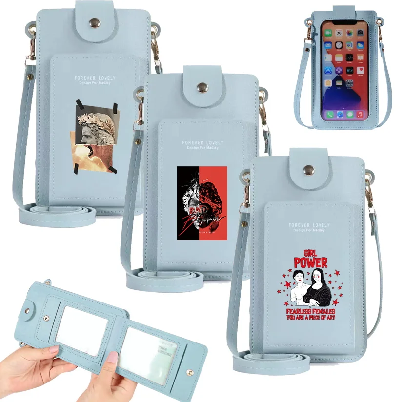 

Women Mobile Phone Bag Crossbody Mini Pouch Phone Card Wallet Fashion Touch Screen Shoulder Bags sculpture Print Leather Handbag