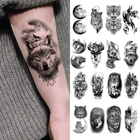 10pcs Waterproof Temporary Tattoo Sticker Dark Wolf Lion Tiger Eagle Snake Deer Skeleton Scorpion Body Art Arm Tattoo Women Men 1