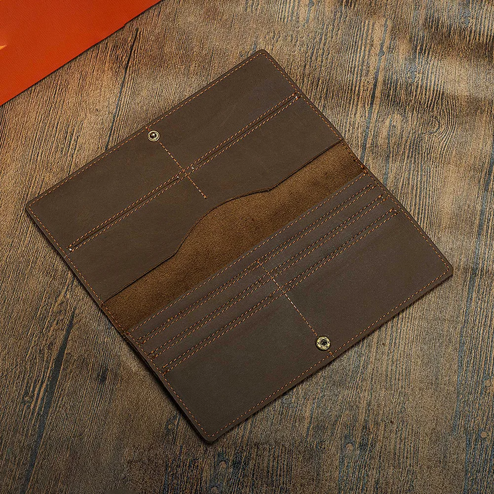VEQKING Leather Wallets, Long Genuine Leather Clutch Bag, Retro Style Cowhide Card Bag Clip 3