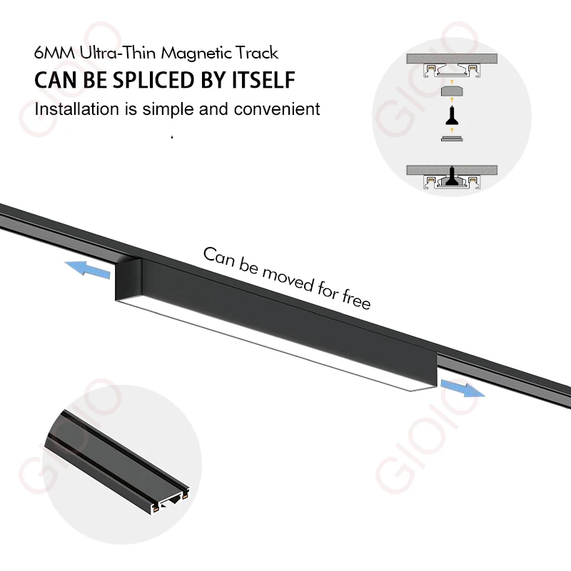 6MM Intelligent ultra -thin light -fitting rail led magnetique surface light  graffiti rail no main lamp living room line light 3
