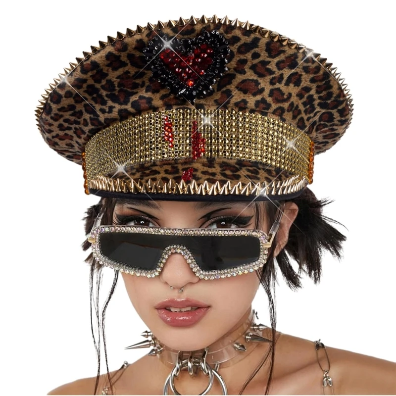 

Captain Yacht Sailors Hat Bridal Leopard Cap Navy Costume Accessory Womens Marine Cap Cosplay Props