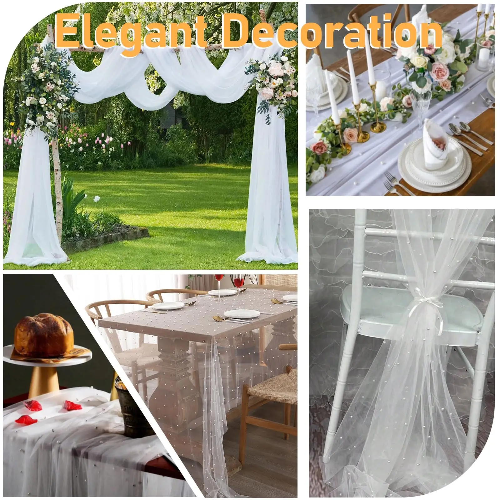 Pearl Anniversary Decorations 1/6pcs Chiffon Table Runner, Transparent  Longer Table Cloth Suitable For Wedding Table Decor, image size:1600x1600