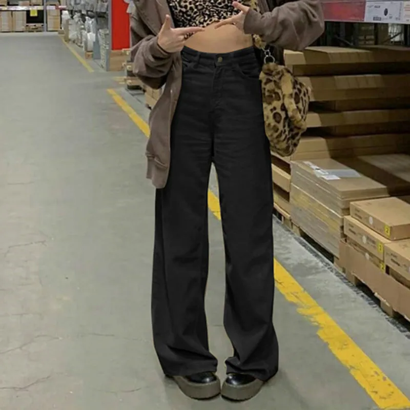 Aesthetic Solid Color Corduroy Wide-leg Pants Y2K Fashion High-waist Baggy Pants Retro British Streetwear Brown Trousers Goth