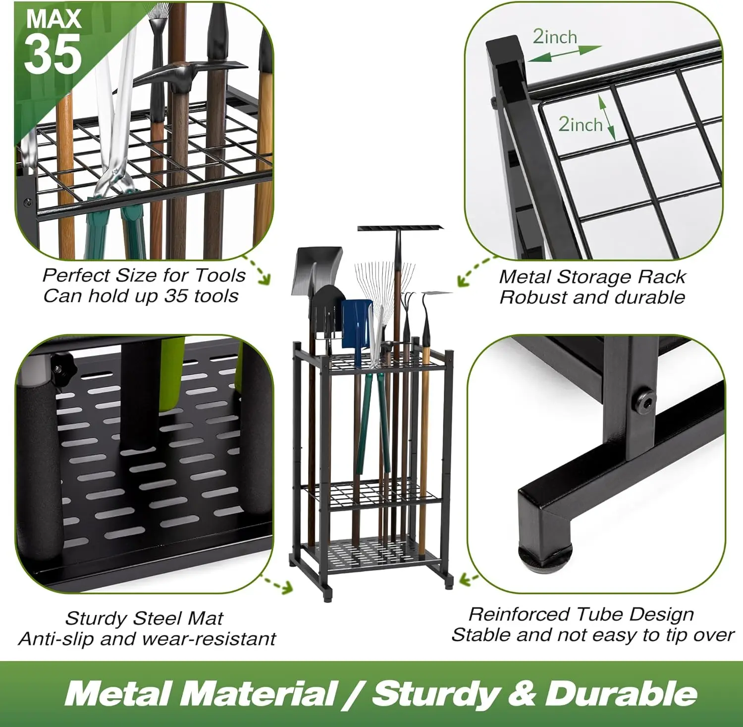 Garden Tool Organizer, Yard Tool Tower Rack for Garage Organization and Storage, Up to 35 Long-Handled Tools/Rakes/Brooms, Heavy 3